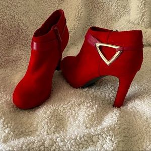Red heel booties, only worn ONCE!!